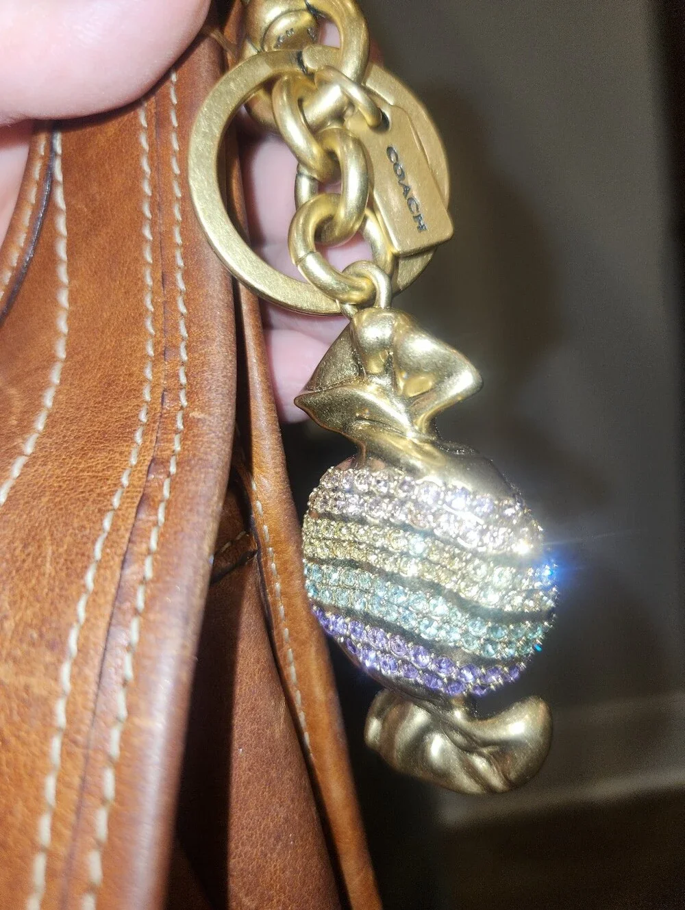 Coach Gold-Tone Crystal Candy Keychain Charm - Purple/Blue/Champagne